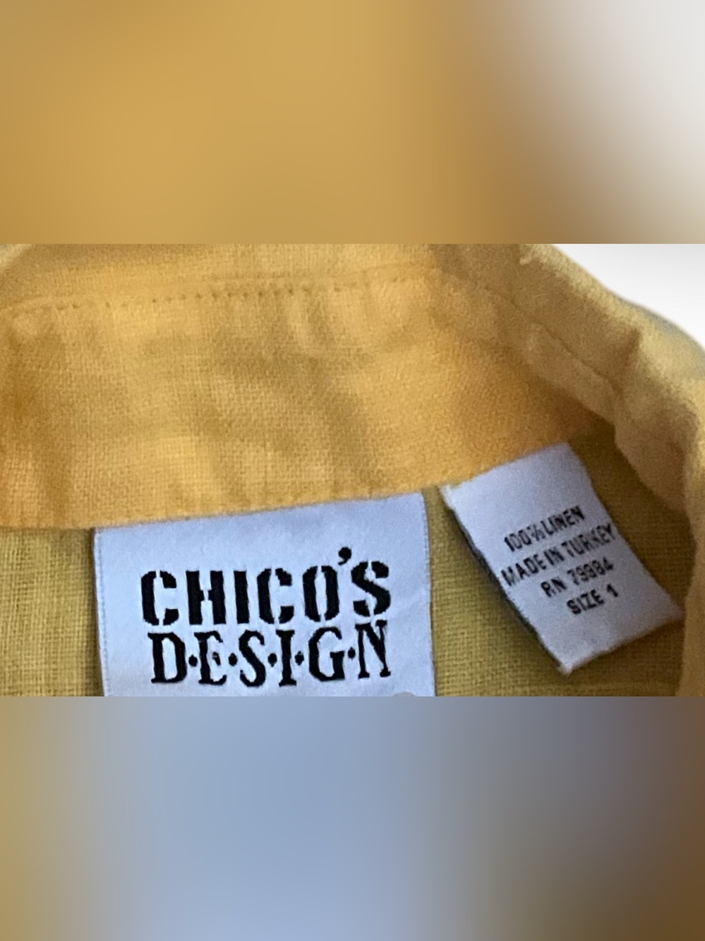 Chico’s Design 100% Linen Button Front Shirt Mustard Yellow Women’s Size 1 M - Picture 3 of 3